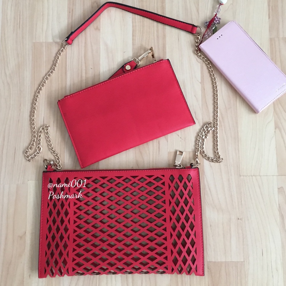 Red Laser Cut Crossbody Clutch Wristlet Bag NWOT